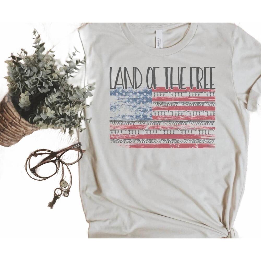 NEW CANVAS APPAREL women's land of the free graphic tee in white